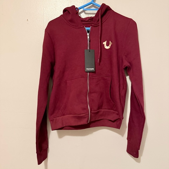 True Religion Tops - True Religion Burgundy Zip-Front Hoodie